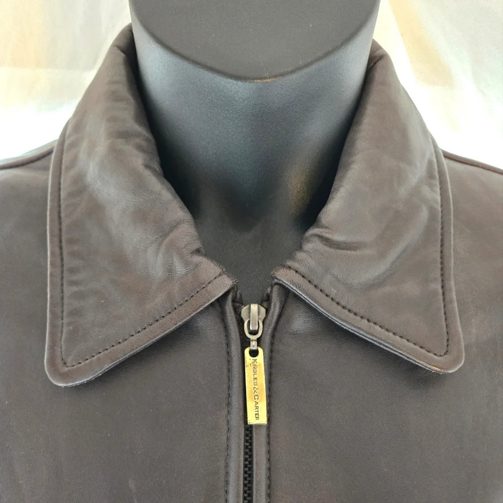 Chocolate Knoles & Carter Leather 3/4 Coat EUC 🍫 - Picture 3 of 16